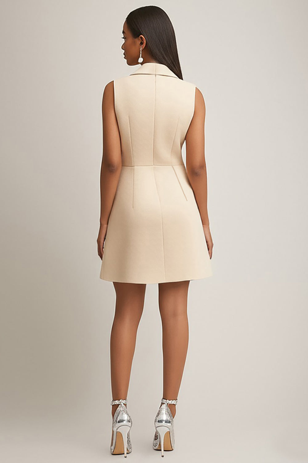Champagne A Line Lapel Mini Dress