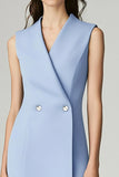 Sheath Sky Blue V-Neck Midi Dress