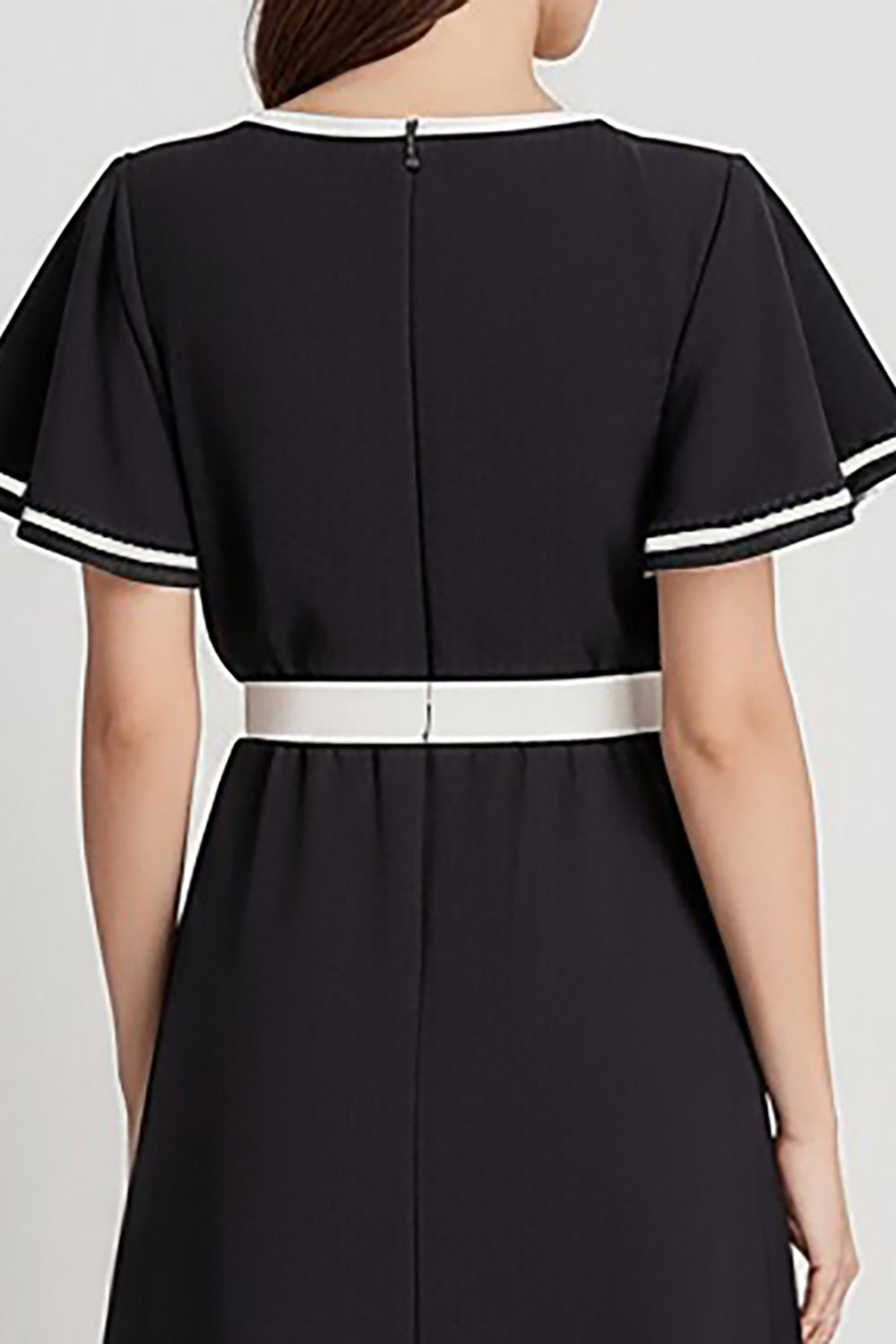Black A Line Midi Dress with Short Sleeves