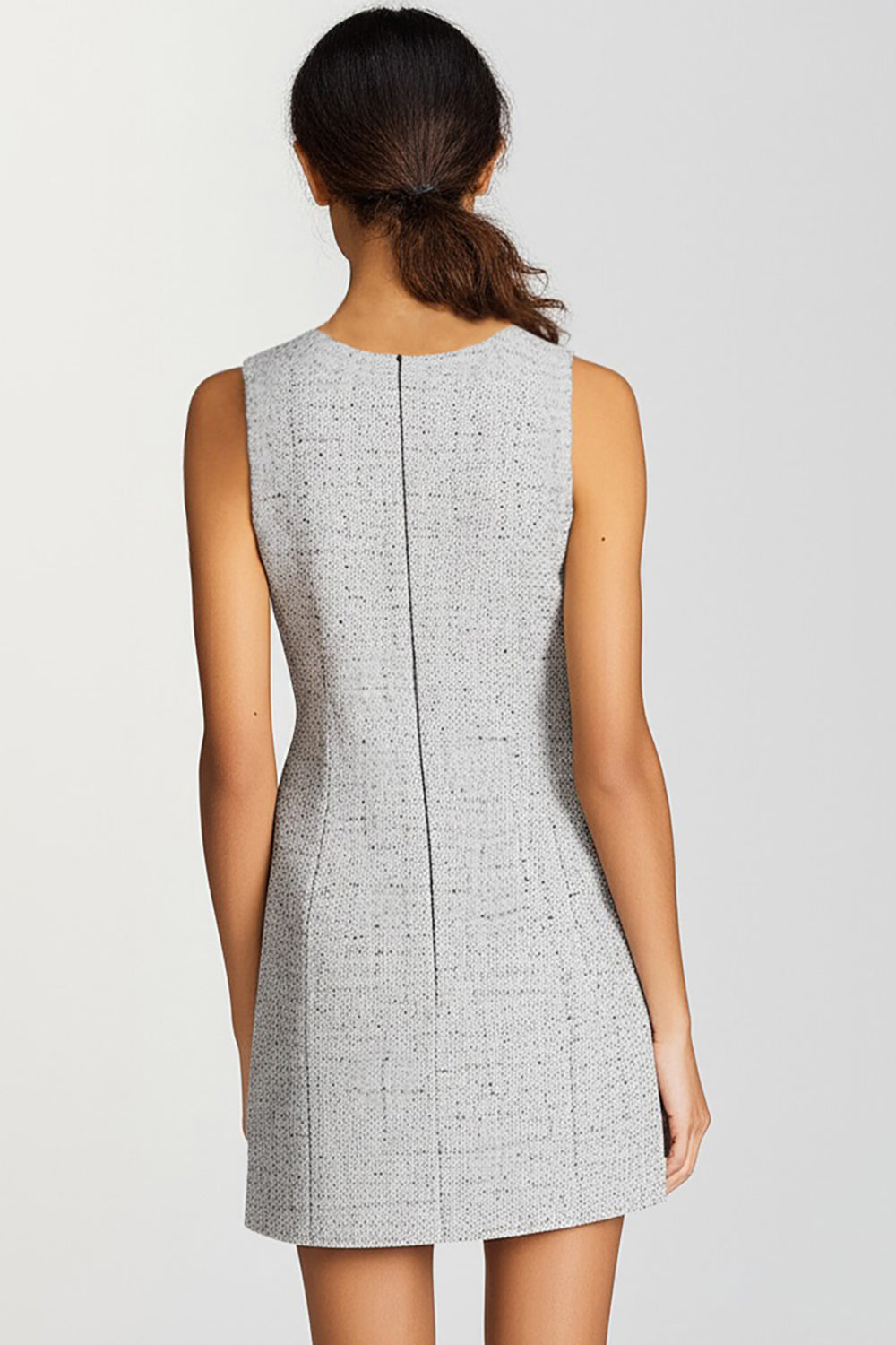 Grey A Line V-Neck Mini Dress with Buttons