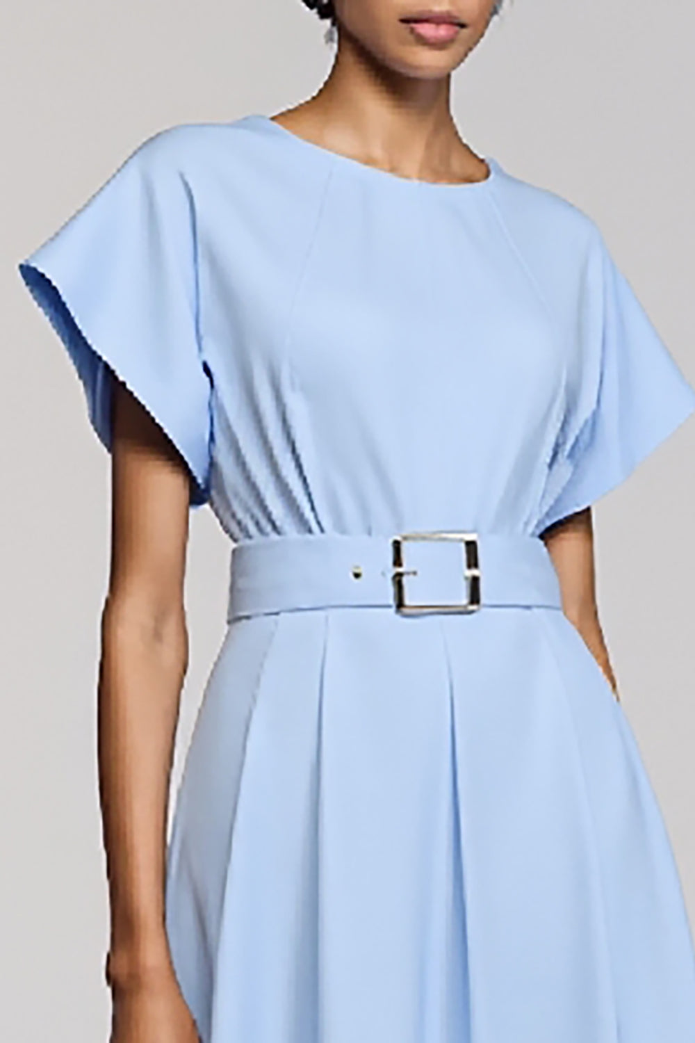 Sky Blue A Line Short Sleeve Midi Dress