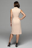 Champagne Sheath V-Neck Midi Dress with Sash