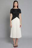 Ivory and Black A Line Pleated Midi Dress