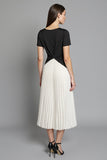 Ivory and Black A Line Pleated Midi Dress