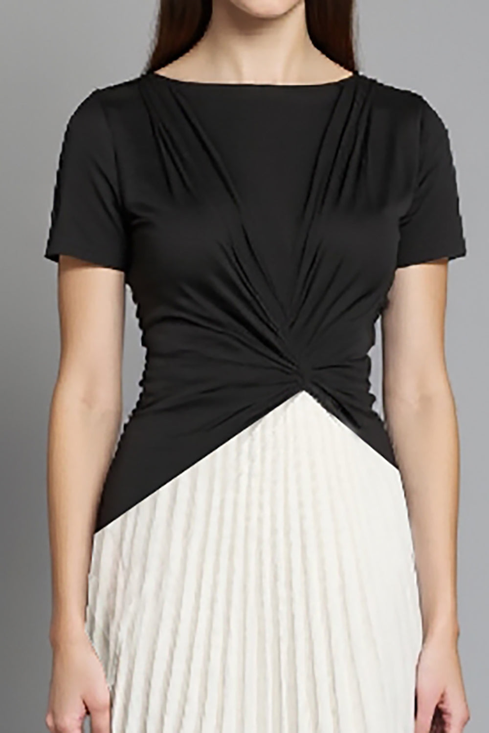 Ivory and Black A Line Pleated Midi Dress