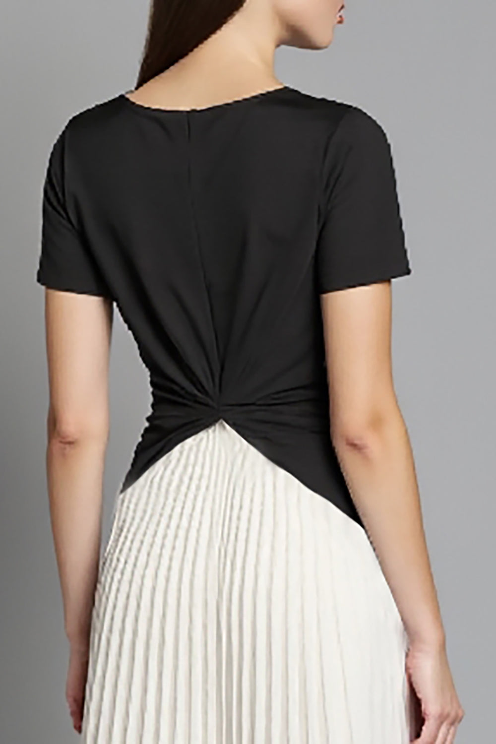 Ivory and Black A Line Pleated Midi Dress