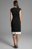 Black A Line Cap Sleeve Midi Dress