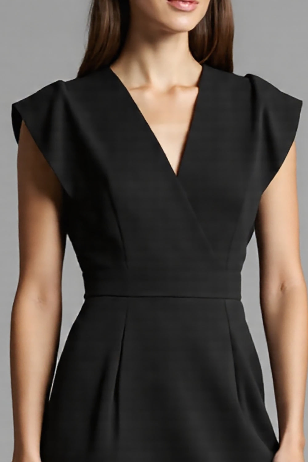 Black A Line Cap Sleeve Midi Dress