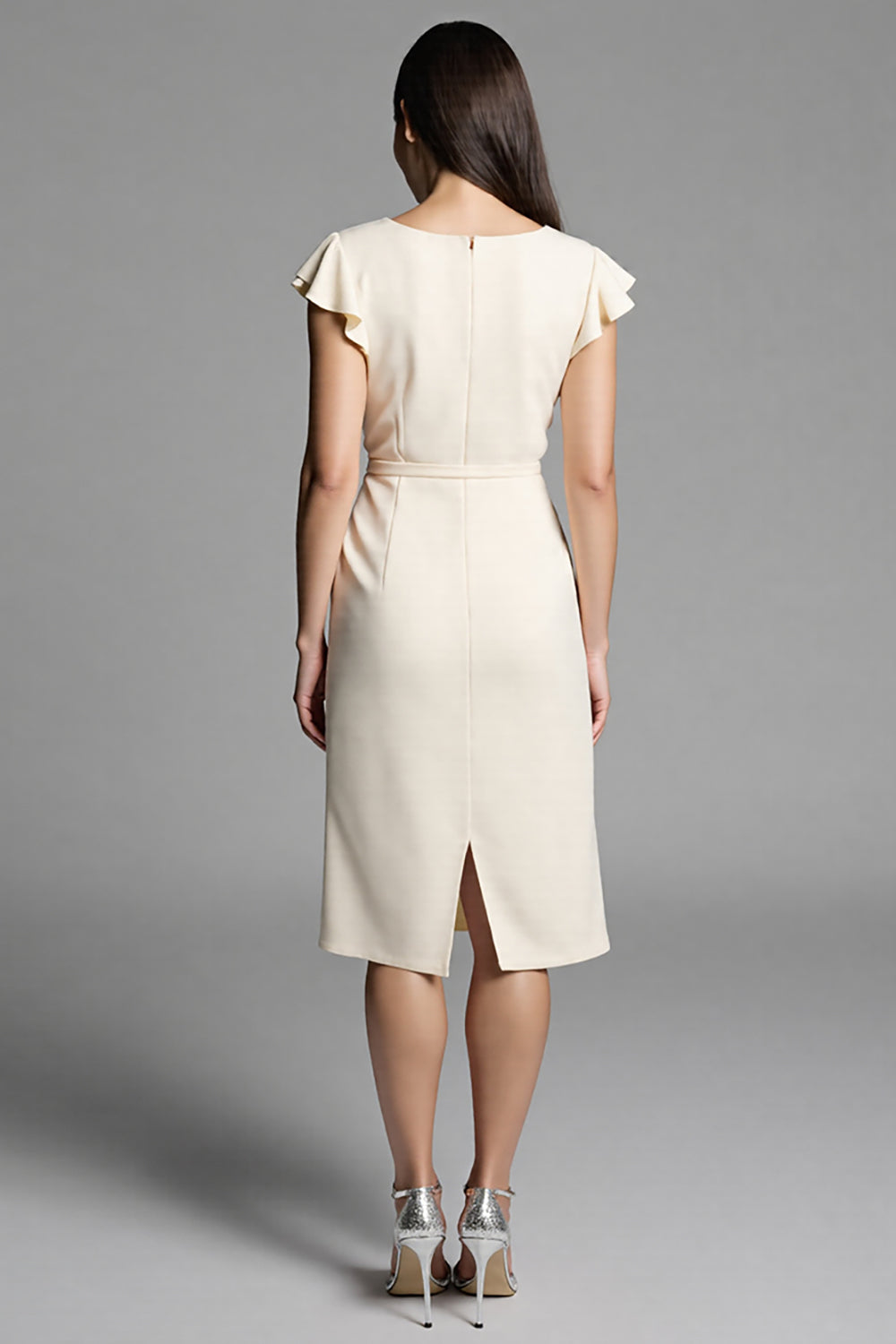 Ivory Ruffle Sleeve Bodycon Midi Dress