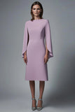 Purple Long Sleeve Sheath Midi Dress