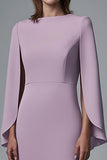 Purple Long Sleeve Sheath Midi Dress