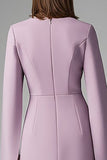 Purple Long Sleeve Sheath Midi Dress