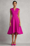A Line Fuchsia V-Neck Midi Dress