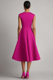 A Line Fuchsia V-Neck Midi Dress