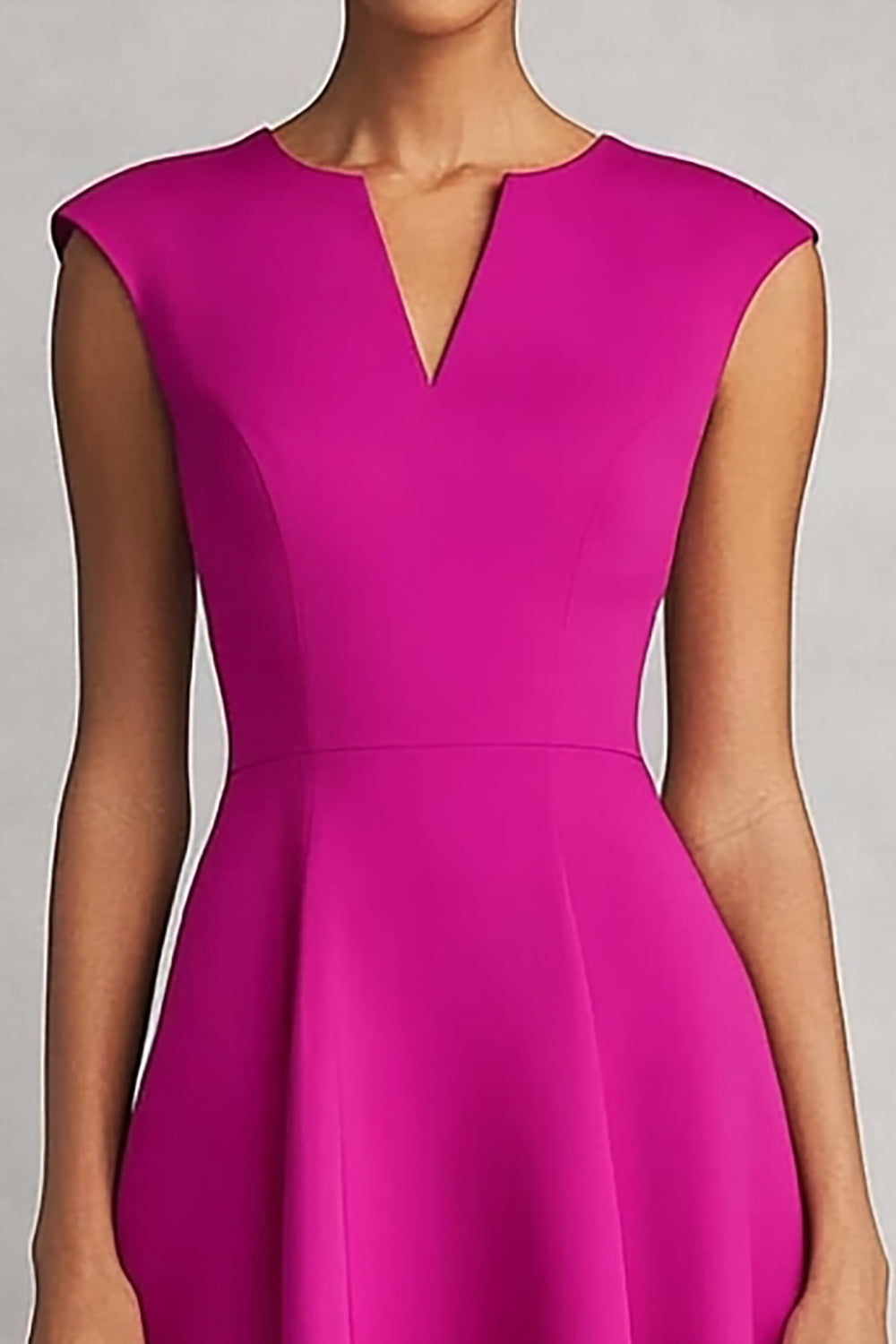 A Line Fuchsia V-Neck Midi Dress
