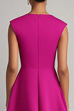 A Line Fuchsia V-Neck Midi Dress
