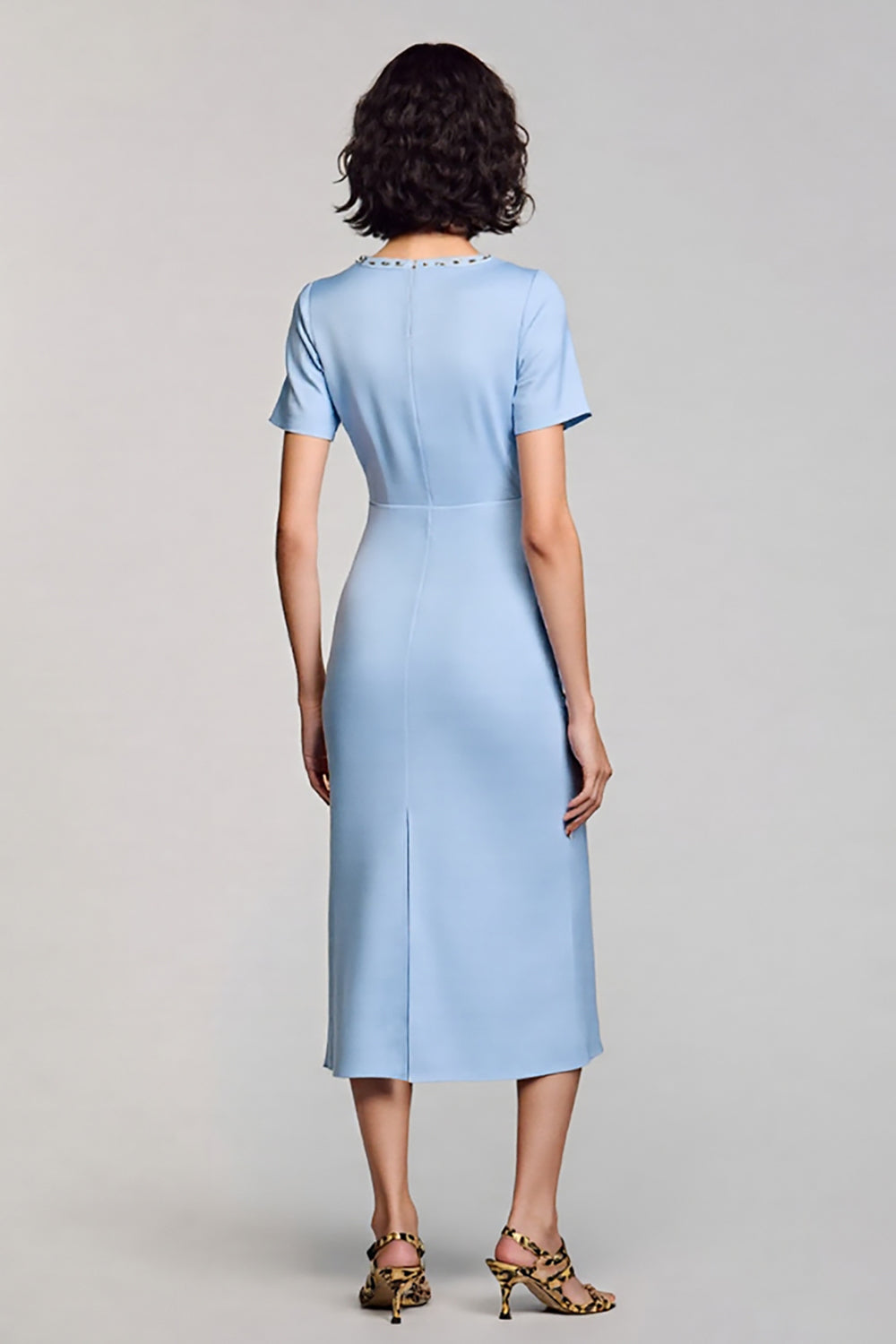 Sky Blue Sheath Square Neck Midi Dress