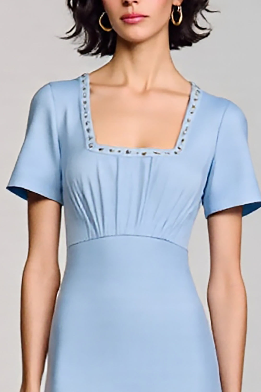 Sky Blue Sheath Square Neck Midi Dress