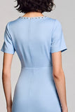 Sky Blue Sheath Square Neck Midi Dress