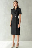 Black Sheath Notched Lapel Midi Dress