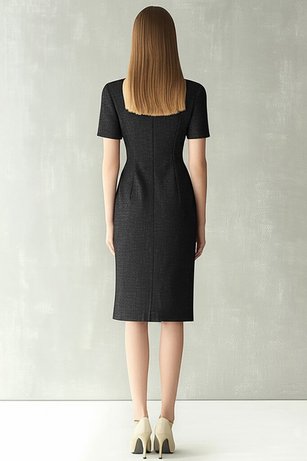 Black Sheath Notched Lapel Midi Dress