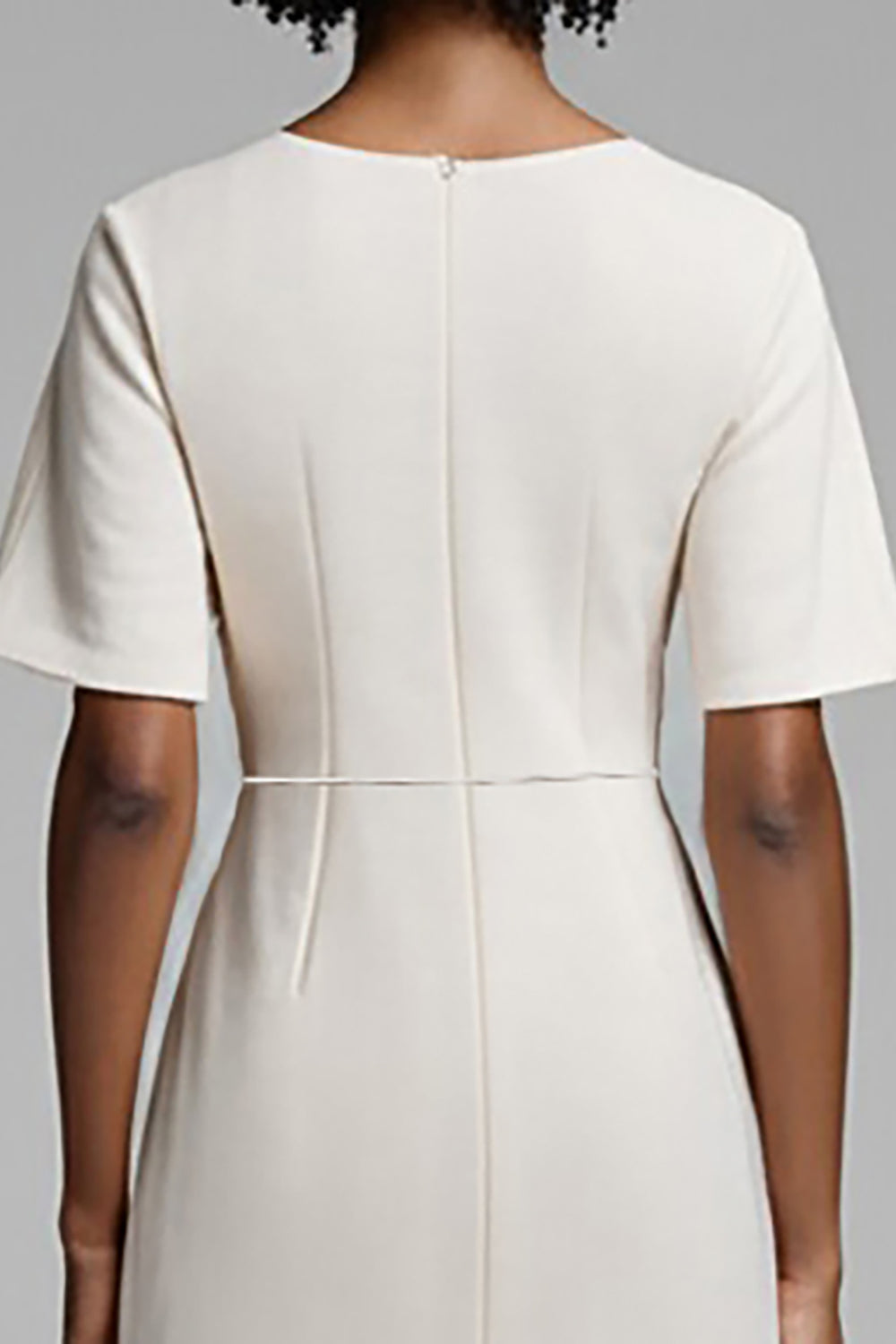 Ivory Ruched Sheath Midi Dress with Slit