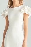 Ivory Sheath Midi Dress with Ruffle Sleeves