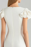 Ivory Sheath Midi Dress with Ruffle Sleeves