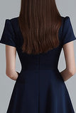 Ruffled Navy A Line V-Neck Mini Dress