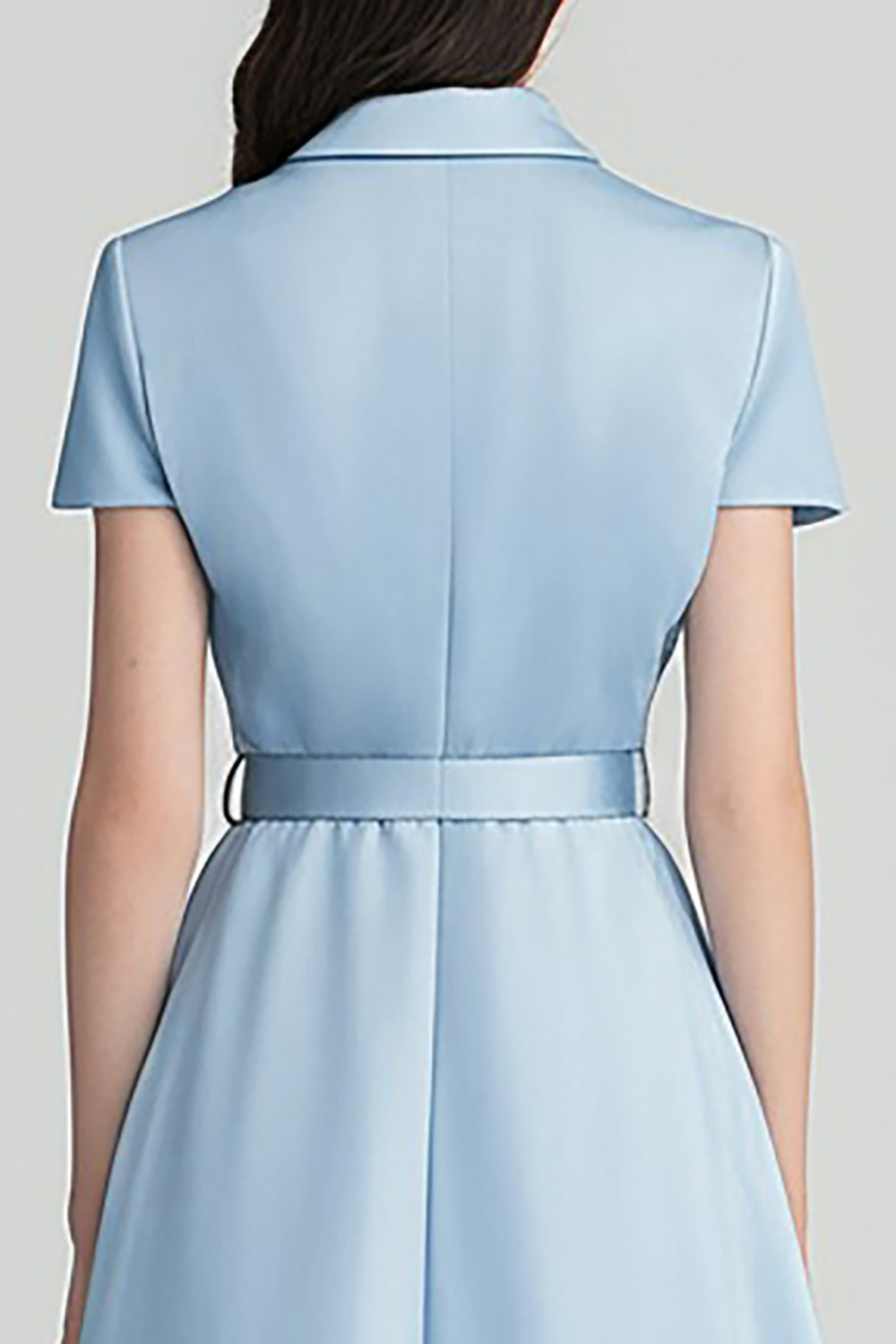 Sky Blue A Line Midi Dress with Belt