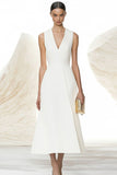Ivory A Line V-Neck Midi Dress