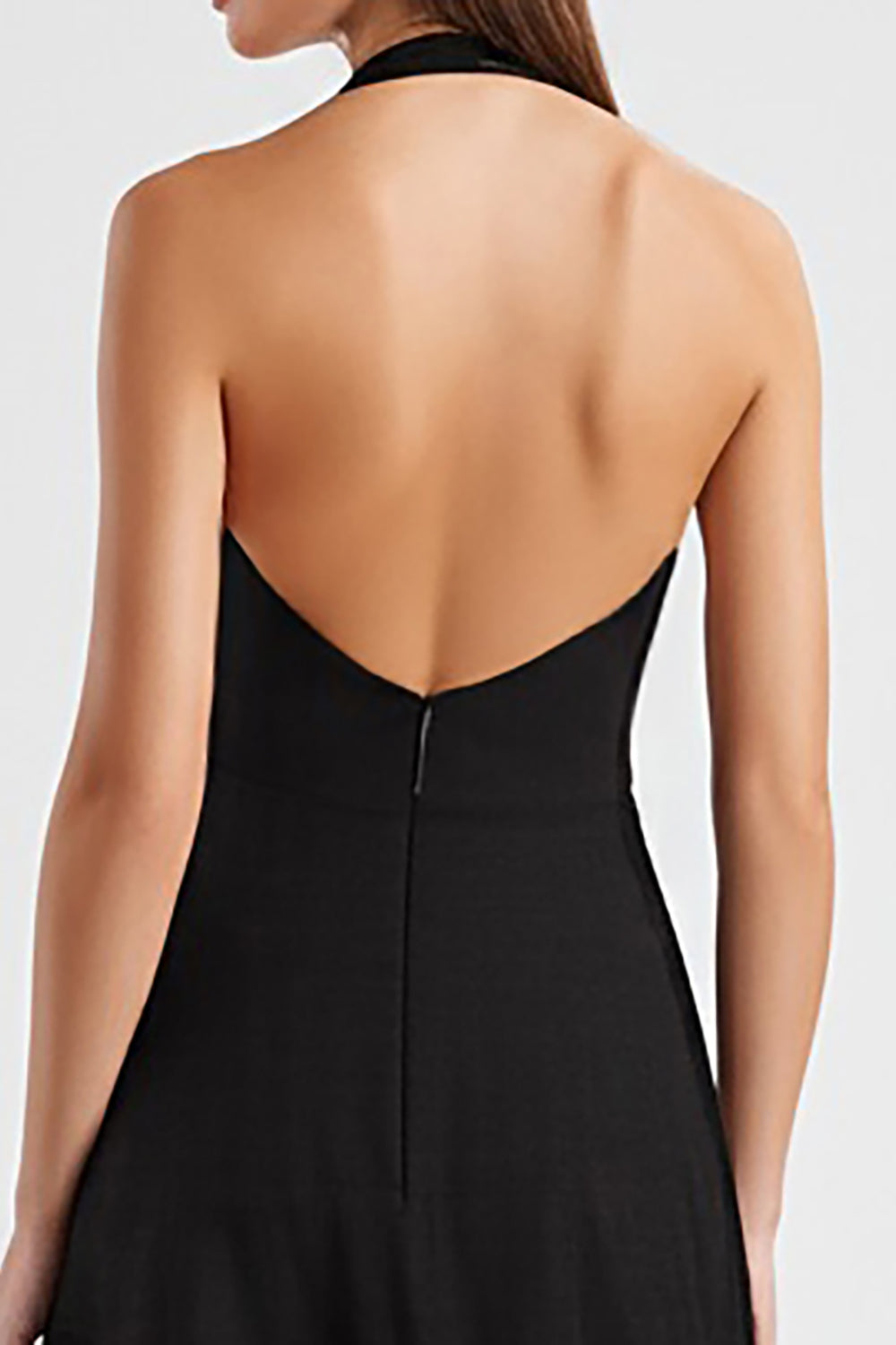 Halter A Line Black Asymmetrical Formal Dress