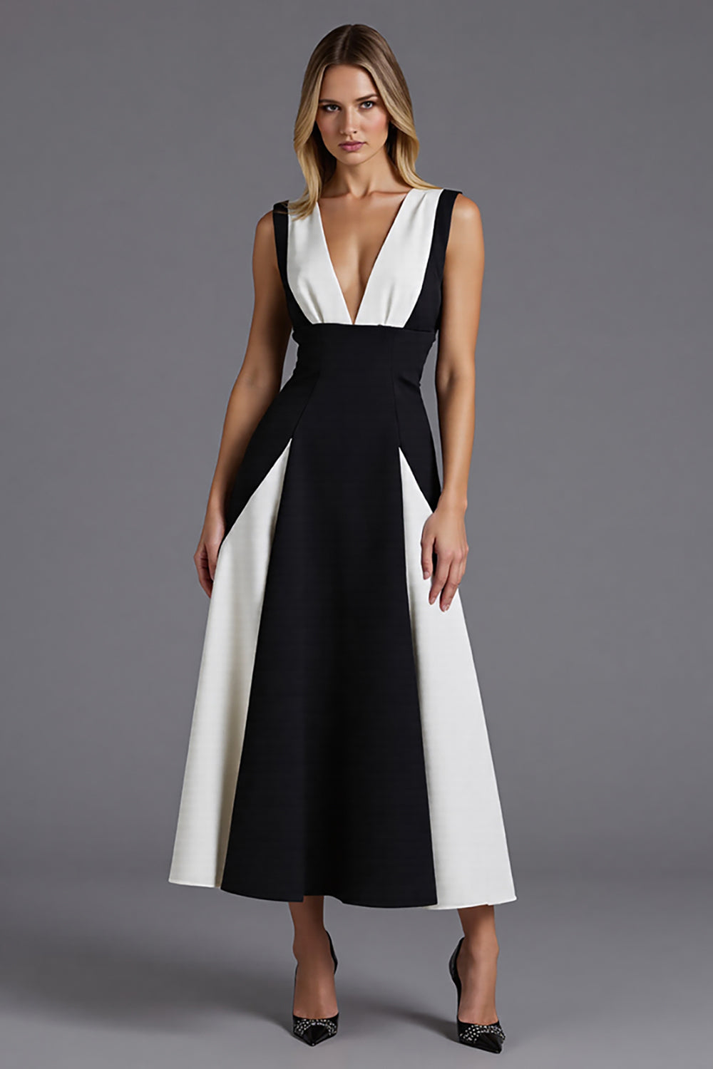 A Line Ivory and Black Long Formal Dress