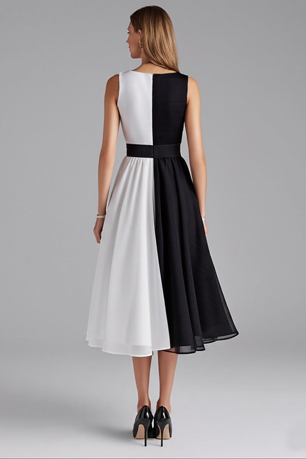 Ivory and Black A Line Midi Formal Dress