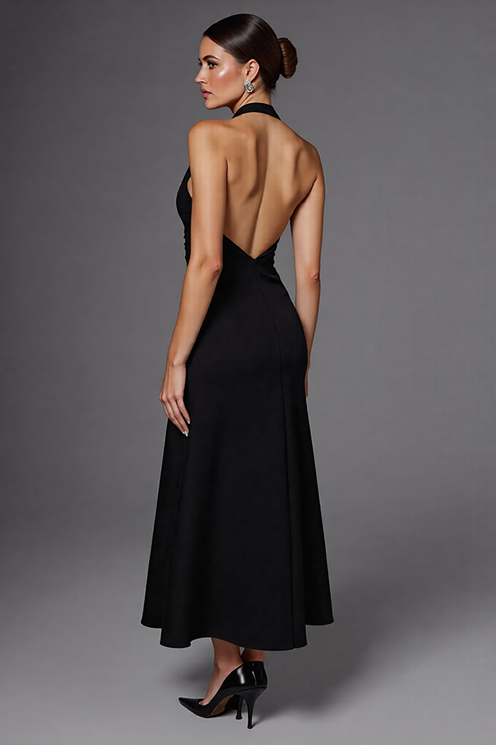 Halter Black Long A Line Formal Dress