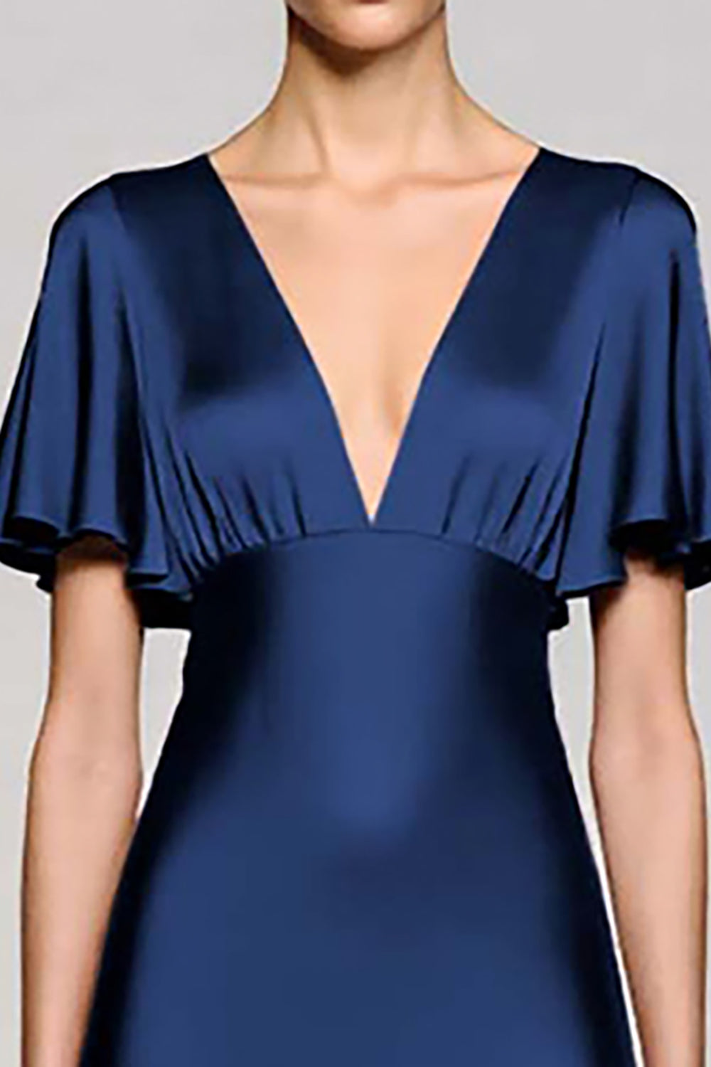 Grey A Line Satin Wedding Guest Dress with Flutter Sleeve