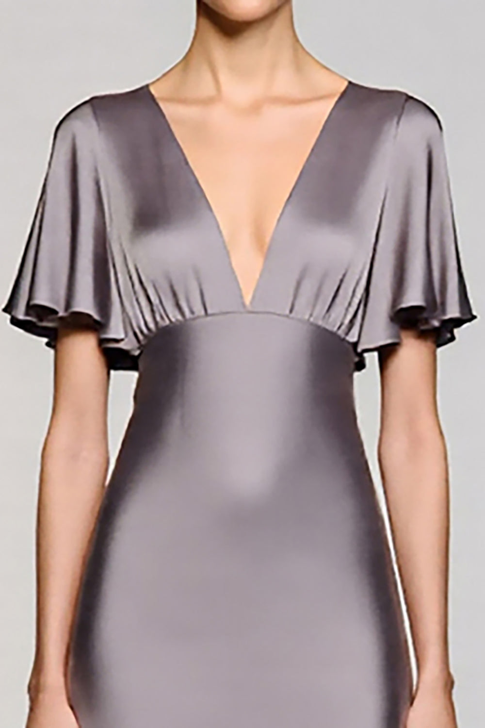 Grey A Line Satin Wedding Guest Dress with Flutter Sleeve