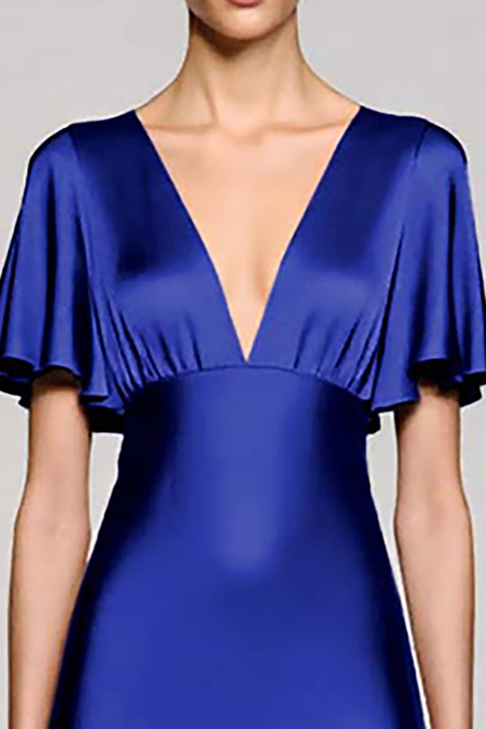 Grey A Line Satin Wedding Guest Dress with Flutter Sleeve