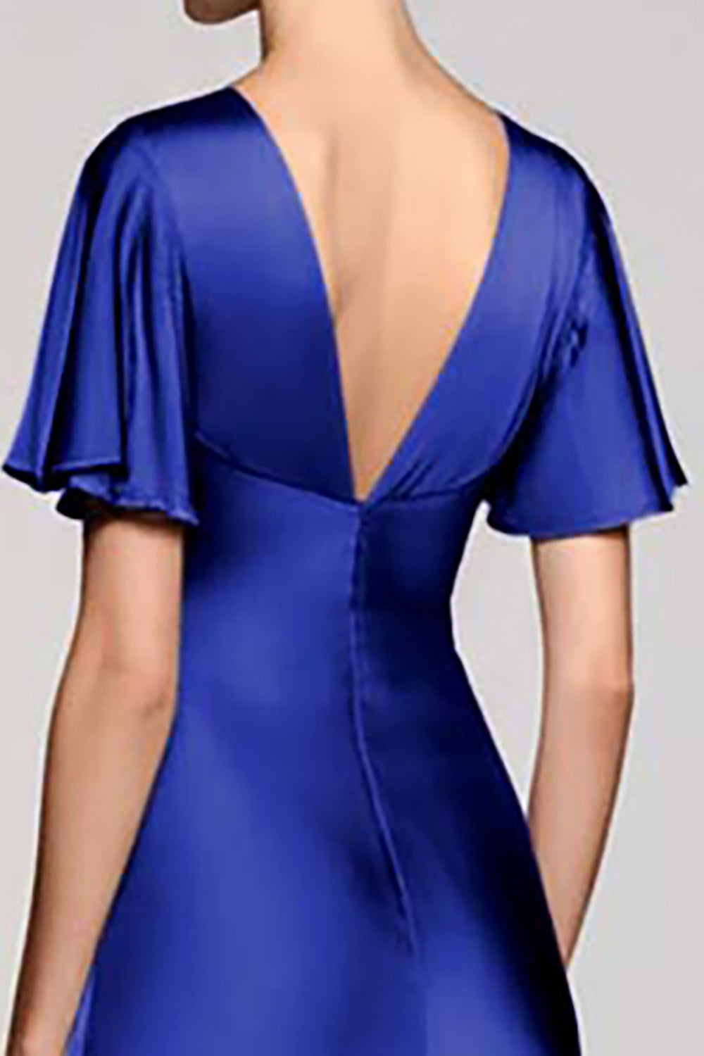 Grey A Line Satin Wedding Guest Dress with Flutter Sleeve