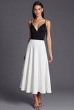 Ivory and Black A Line Spaghetti Straps Formal Dress