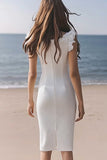 Sparkly Sheath Ivory Midi Graduation Dress