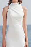Simple Halter A Line Midi Ivory Graduation Dress