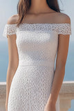 Off The Shoulder A Line Ivory Lace Graduation Dress