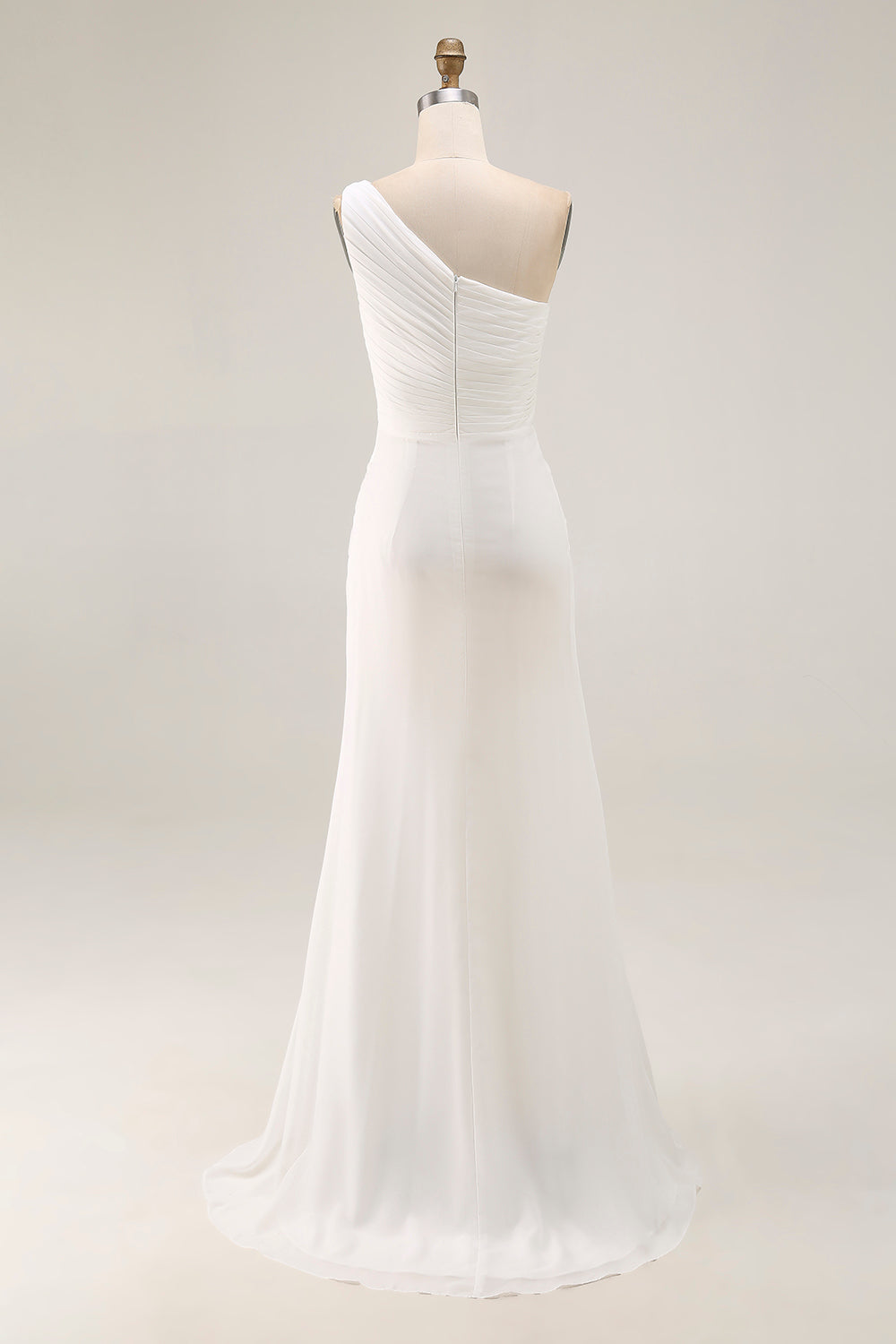 Ivory One Shoulder Ruched Maxi Dress with Slit