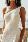 Ivory One Shoulder Ruched Maxi Dress with Slit
