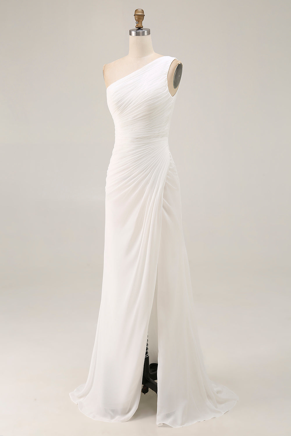 Ivory One Shoulder Ruched Maxi Dress with Slit