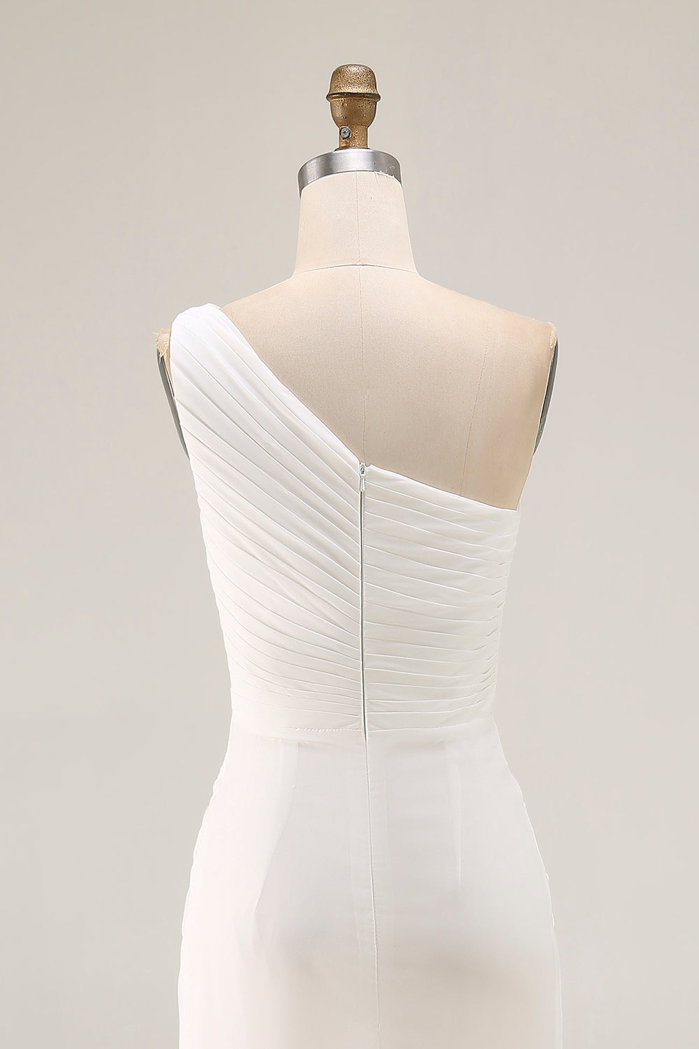 Ivory One Shoulder Ruched Maxi Dress with Slit