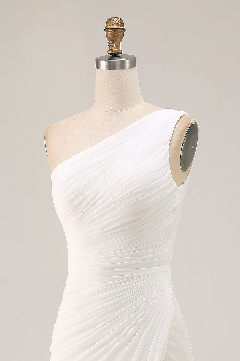Ivory One Shoulder Ruched Maxi Dress with Slit