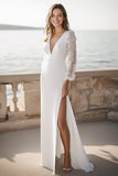 Ivory Sheath Wedding Dress with Long Sleeves