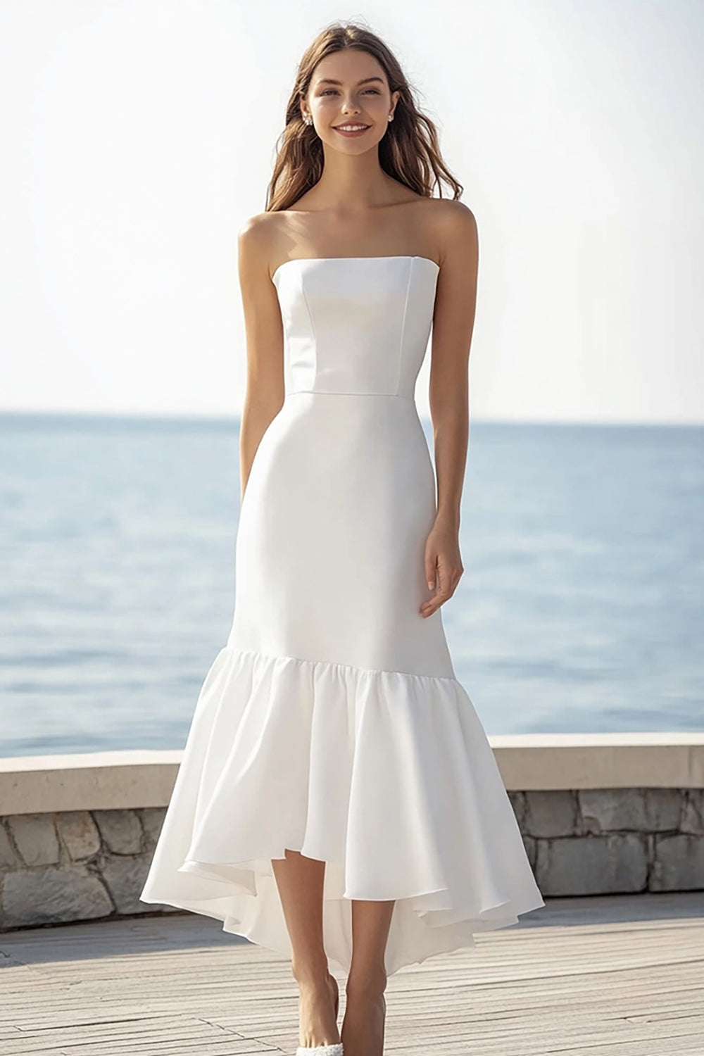 Strapless Ivory Mermaid Graduation Dress